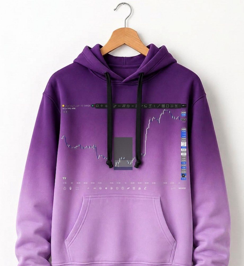 A distinctive hoodie, comfortable for work and movement, suitable for financial market enthusiasts 🟣📈